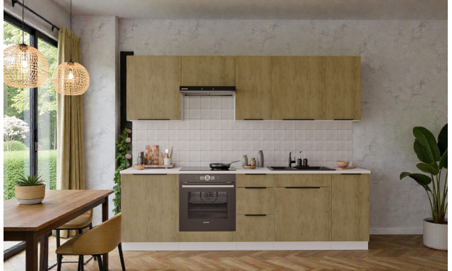 Luxusní kuchyně Davinci 260cm, bílá/dub Cremona