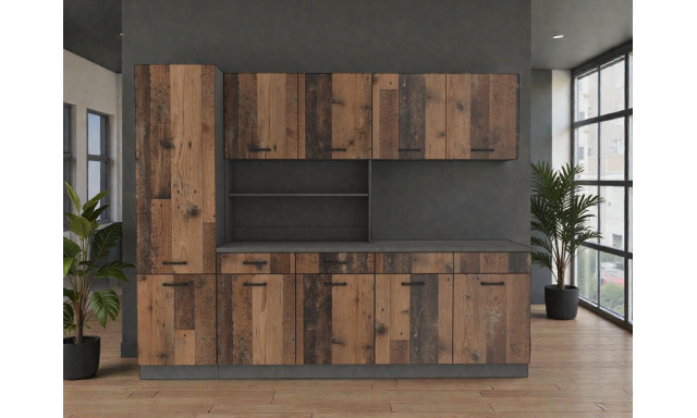 Stylová kuchynská linka Sergio 250cm, old wood 