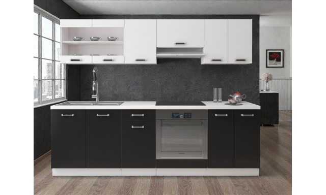 Moderní kuchynská linka Sponge 240cm, bílá/černá 