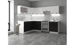 Rohová kuchynská linka Sponge 250x170cm, bílá/černá 