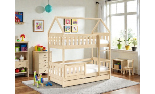 Patrová postel Domeček 190x80cm, borovice přírodní