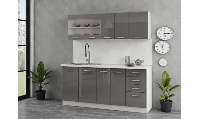 Moderní kuchynská linka Roman 180cm, bílá/šedý lesk