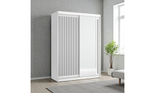 Moderní šatní skřín Flores 150cm, bílá + šedá + zrcadlo