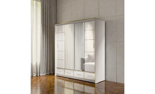 Kvalitní šatní skřín Siena 203cm, bílý lesk + LED