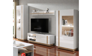 Moderní obývací sestava Terra A, bílá/dub grandson/bílý lesk