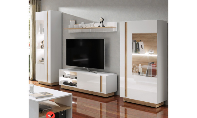 Moderní obývací sestava Terra A, bílá/dub grandson/bílý lesk