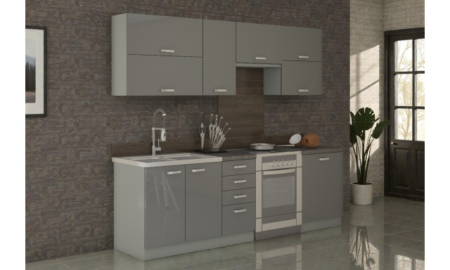 Moderní kuchynská linka Gaston 180/240cm, šedý lesk