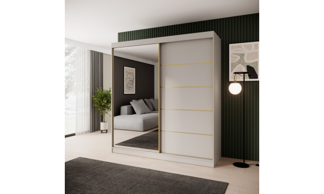 Šatní skříň s posuvnými dveřmi, zrcadlem a zásuvkami MARIKA LUX