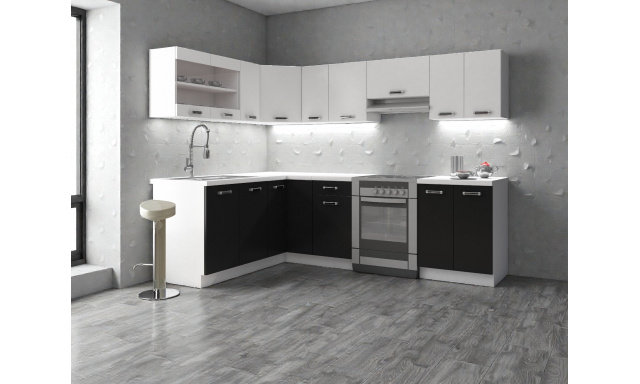 Rohová kuchynská linka Sponge 250x170cm, bílá/černá 