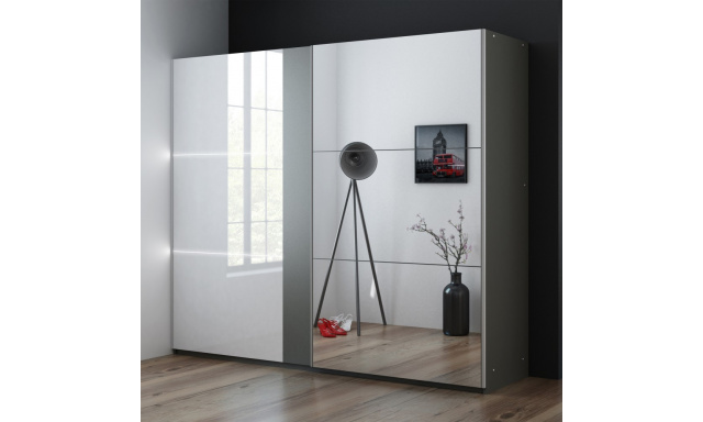 Šatní skříň s posuvnými dveřmi, 2 dveřmi a zrcadlem TESSA