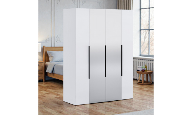 Moderní šatní skříň Tara 160cm, bílá + zrcadlo