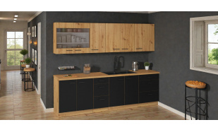 Moderní kuchynská linka Janika 260cm B, dub artisan/černý mat