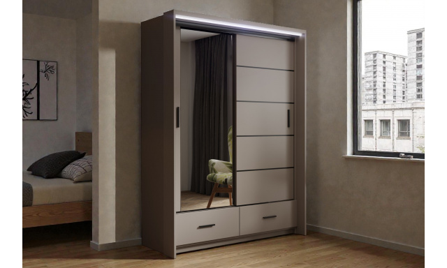 Moderní šatní skřín Rendon 153cm, jívová + LED podsvícení 