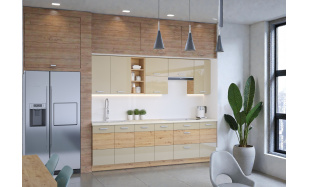 Moderní kuchynská linka Delta 260cm, dub artisan/cappucino lesk