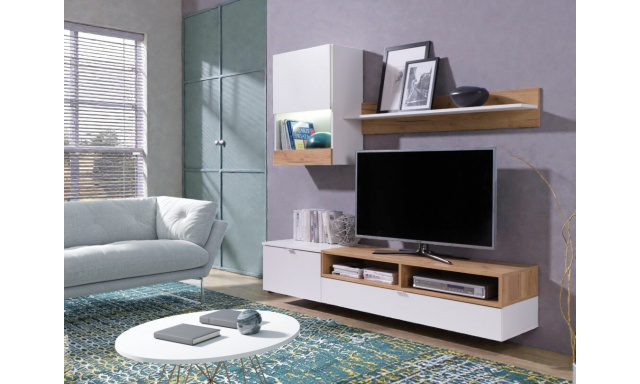 Menší obývací stěna Tereza, bílá/dub zlatý 