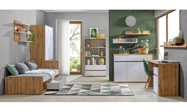 Moderní studentský pokoj Barlo (vzorová sestava C), wotan/bílá 