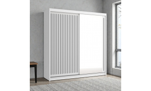 Moderní šatní skřín Flores 203cm, bílá + zrcadlo