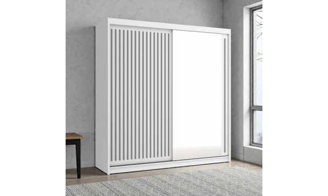 Moderní šatní skřín Flores 203cm, bílá + zrcadlo