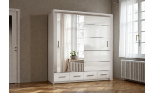 Kvalitní šatní skřín Santorini 203cm, bílý lesk + LED PODSVÍCENÍ