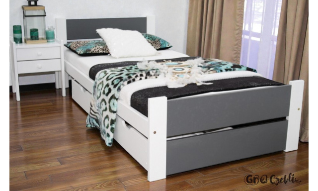 Postel z masivu Dante 90x200cm, bílá/šedá