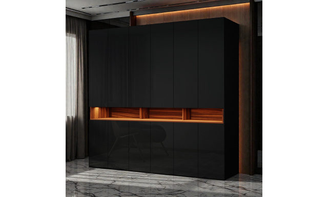 Luxusní šatní skřín Dior 240cm, černý lesk 
