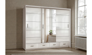 Kvalitní šatní skřín Santorini 253cm, bílý lesk + LED PODSVÍCENÍ