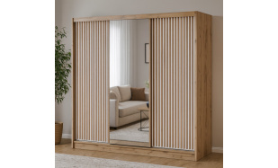 Šatní skříň s posuvnými dveřmi se zrcadlem a lamelami LEROY