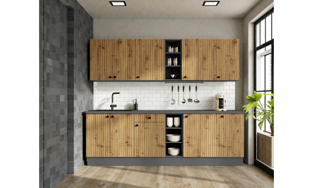 Moderní kuchynská linka Adam 280cm B, šedá/dub Artisan