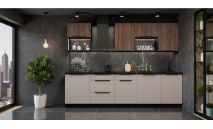 Luxusní kuchynská linka Santiago D 290cm, cashmere/ořech