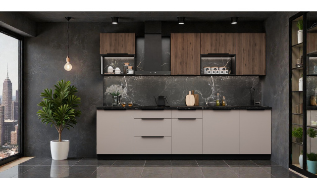 Luxusní kuchynská linka Santiago D 290cm, cashmere/ořech