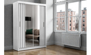 Moderní šatní skřín Travoli 150cm, bílá + zrcadlo 