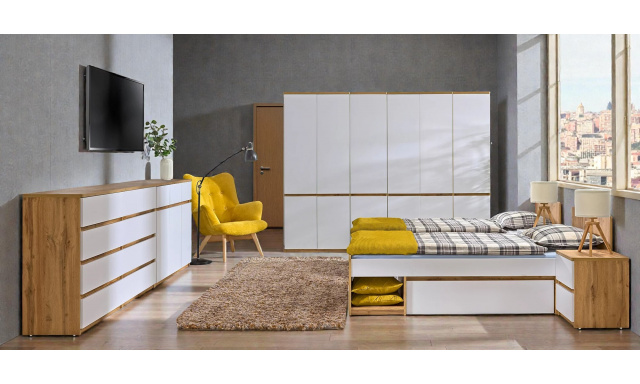 Moderní studentský pokoj Barlo (vzorová sestava D), wotan/bílá 