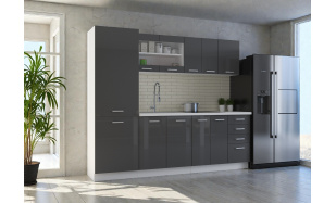 Moderní kuchynská linka Roman 240cm, bílá/šedý lesk