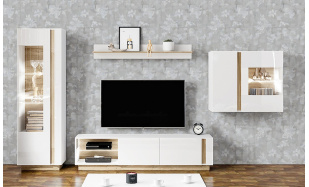 Moderní obývací sestava Terra B, bílá/dub grandson/bílý lesk