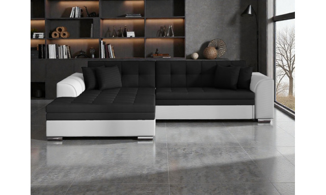 Rozkládací rohová sedačka Soprano, bílá/černá