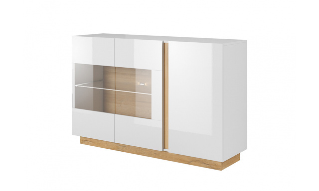 Komoda 138 se sklem Terra, bílá/dub grandson/bílý lesk