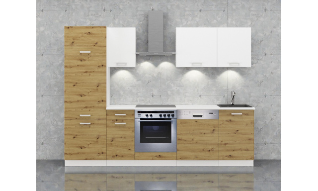 Kompletní kuchynská linka Alena 270cm, bílá/dub artisan