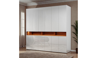 Luxusní šatní skřín Dior 240cm, bílý lesk