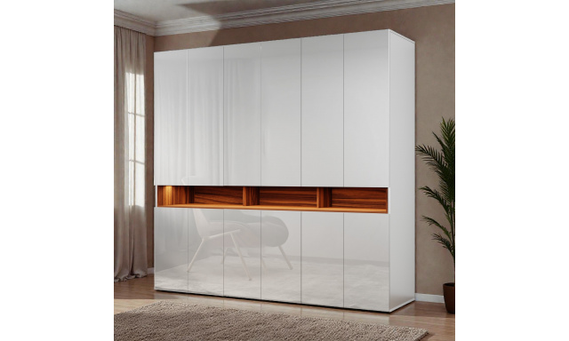 Luxusní šatní skřín Dior 240cm, bílý lesk 