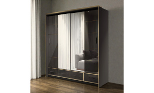 Kvalitní šatní skřín Siena 203cm, černý lesk + LED