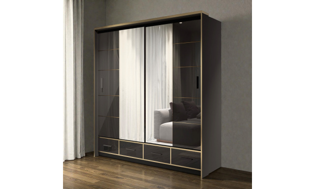 Kvalitní šatní skřín Siena 203cm, černý lesk + LED 