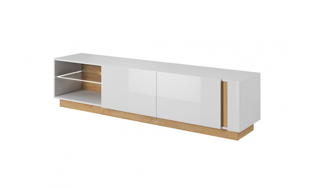 TV stolek 187 Terra, bílá/dub grandson/bílý lesk