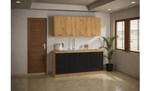 Moderní kuchynská linka Janika 180cm B, dub artisan/černý mat