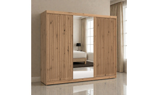 Moderní šatní skřín Flores 250cm, dub wotan + zrcadlo