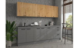 Moderní kuchynská linka Adam 260cm A, šedá/dub Artisan