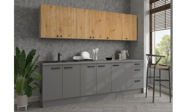 Moderní kuchynská linka Adam 260cm A, šedá/dub Artisan