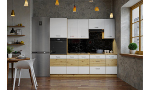 Moderní kuchynská linka Delta 240cm, dub artisan/bílý lesk