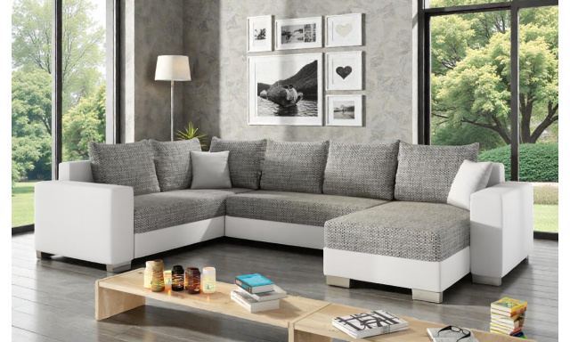 Velká sedačka ve tvaru U Deron, bílá/šedá