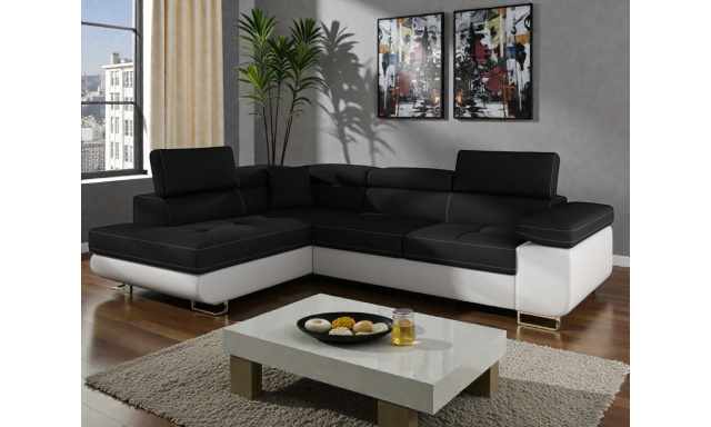 Kvalitní rohová sedačka Bergen, bílá/černá Savana 