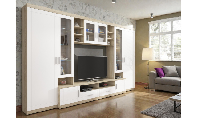 Stylová obývací stěna Dante, dub sonoma/bílá